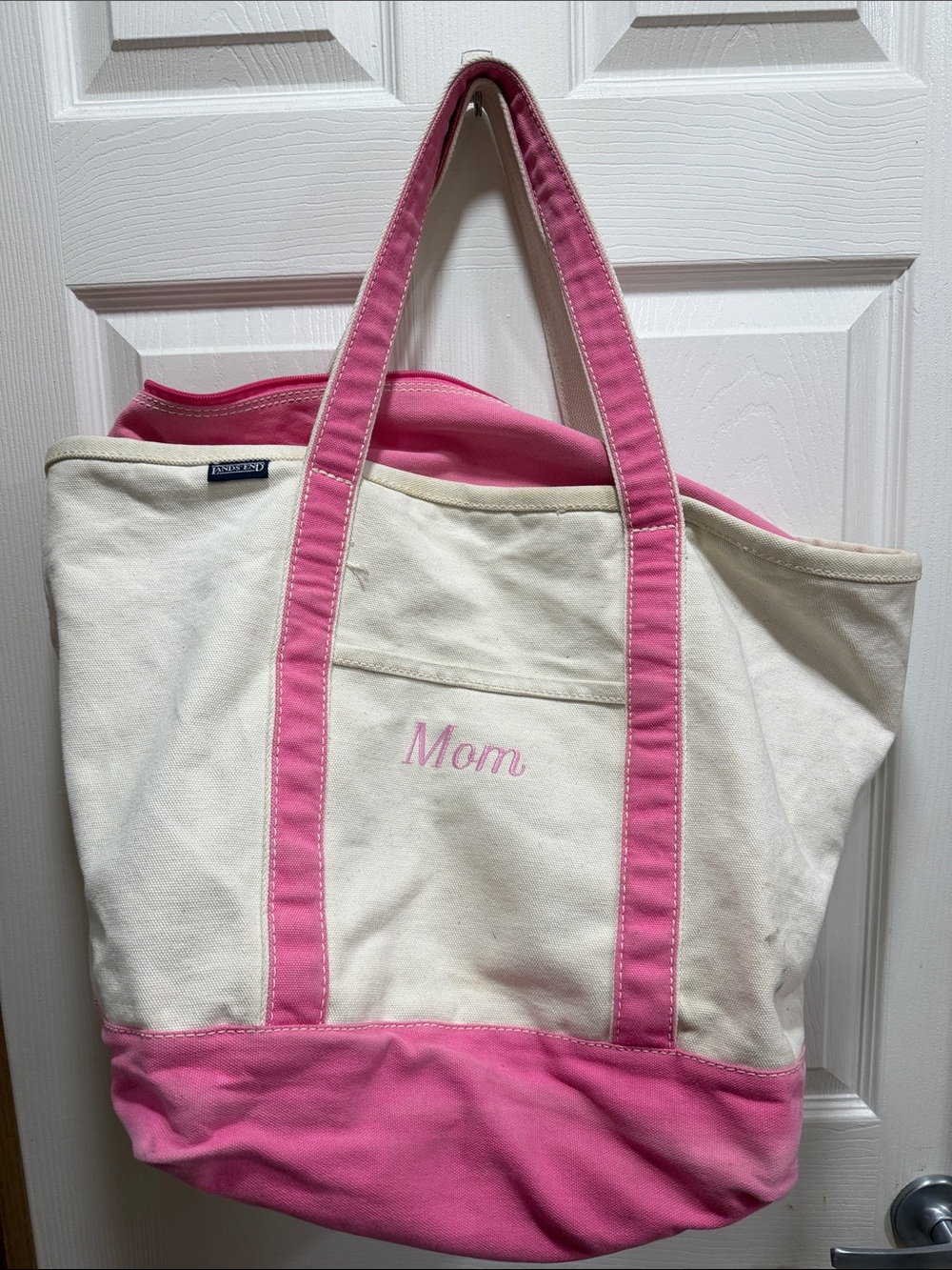 Land’s End Canvas Boat Tote Bag in Pink and Cream - Everyday Storage Tote